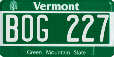 VT license plate BOG227