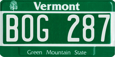 VT license plate BOG287