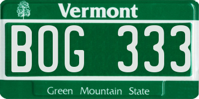 VT license plate BOG333