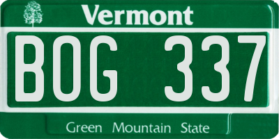 VT license plate BOG337