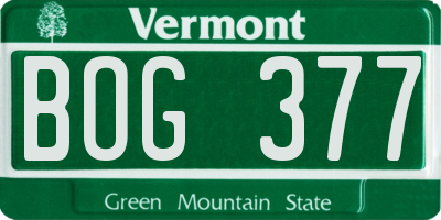 VT license plate BOG377