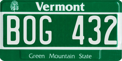 VT license plate BOG432