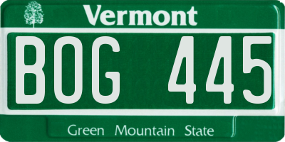 VT license plate BOG445