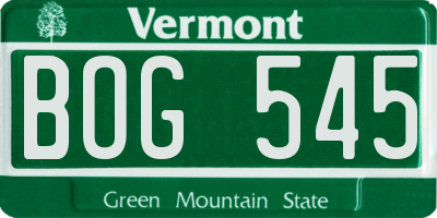 VT license plate BOG545