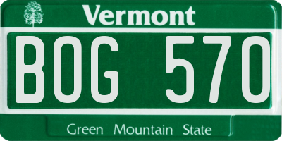 VT license plate BOG570