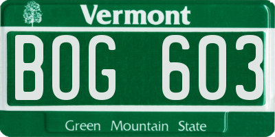 VT license plate BOG603
