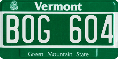 VT license plate BOG604
