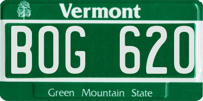 VT license plate BOG620