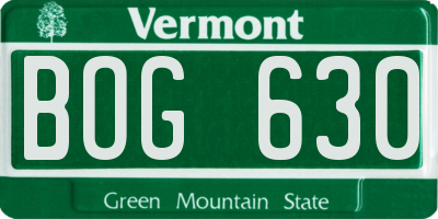 VT license plate BOG630