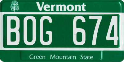 VT license plate BOG674