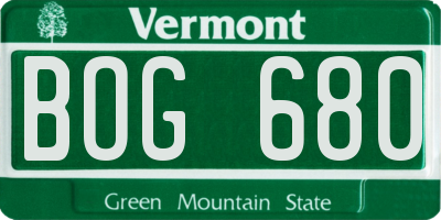 VT license plate BOG680