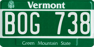 VT license plate BOG738