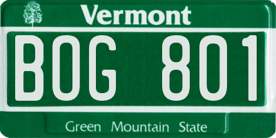 VT license plate BOG801
