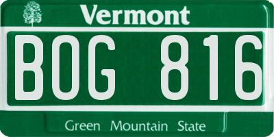 VT license plate BOG816