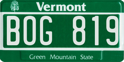 VT license plate BOG819