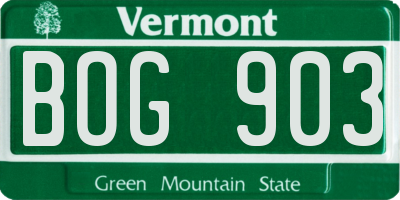 VT license plate BOG903