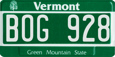 VT license plate BOG928