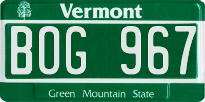 VT license plate BOG967