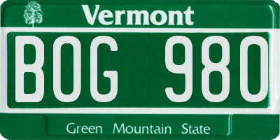 VT license plate BOG980