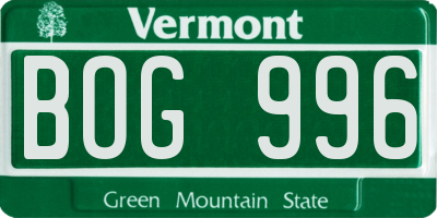 VT license plate BOG996