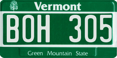 VT license plate BOH305