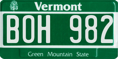 VT license plate BOH982