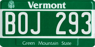 VT license plate BOJ293