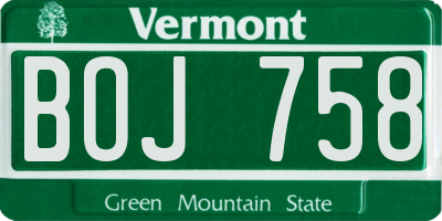 VT license plate BOJ758