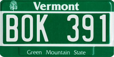 VT license plate BOK391