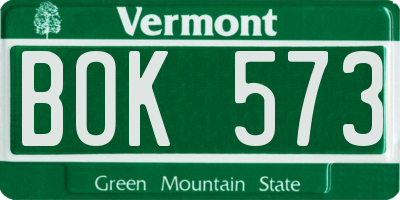 VT license plate BOK573