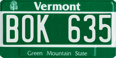 VT license plate BOK635