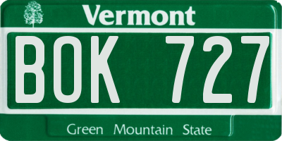 VT license plate BOK727