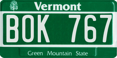 VT license plate BOK767