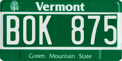 VT license plate BOK875