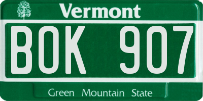 VT license plate BOK907