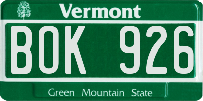 VT license plate BOK926