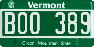 VT license plate BOO389