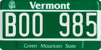VT license plate BOO985