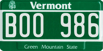 VT license plate BOO986