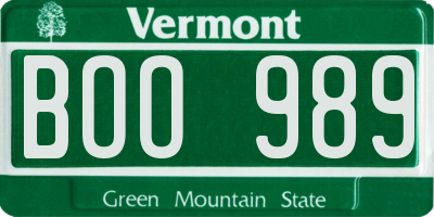 VT license plate BOO989