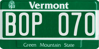 VT license plate BOP070