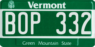 VT license plate BOP332