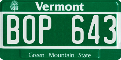 VT license plate BOP643