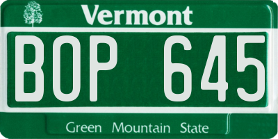 VT license plate BOP645