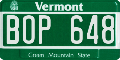 VT license plate BOP648