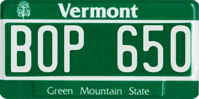 VT license plate BOP650
