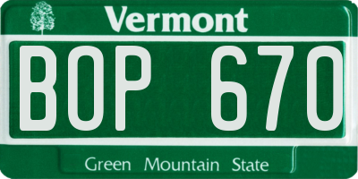 VT license plate BOP670