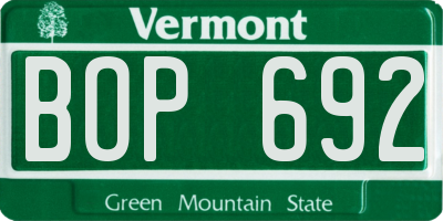 VT license plate BOP692