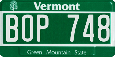 VT license plate BOP748