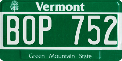 VT license plate BOP752